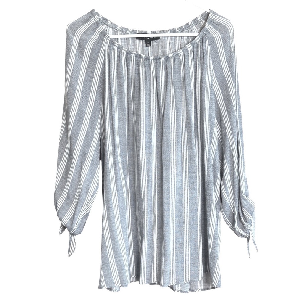 Fred David Striped Boat Neck Tie Sleeve Tunic Top Women's‎ XL Gray White
